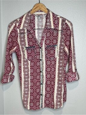 Vintage-Look BKE Maroon Patterned Button-Up Shirt